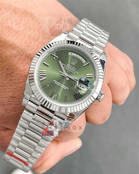 rolex day date 40 green dial white gold|Rolex Day-Date 40 president.